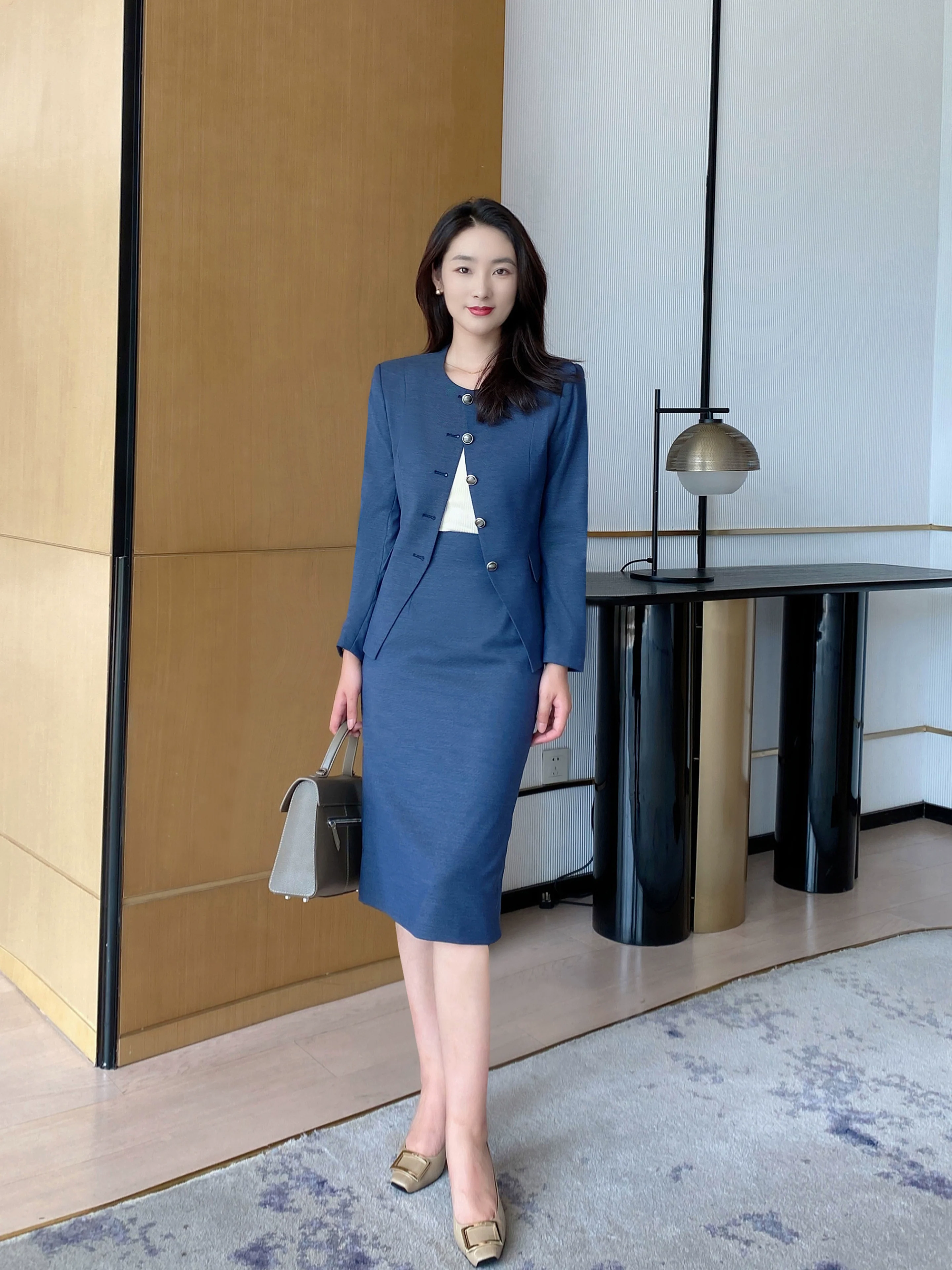 Autumn Fitted Classic Suit Jacket Brace Pleated Skirt Set Chanel Style - Image 6