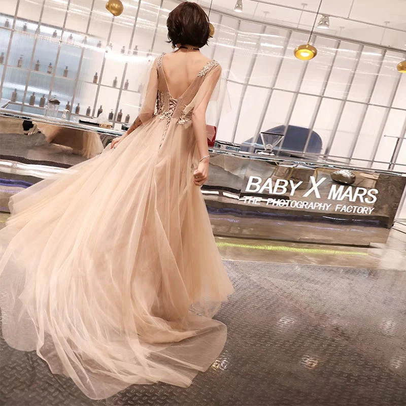 Banquet evening dress long section winter champagne dream show host dress birthday party dress female - Image 3
