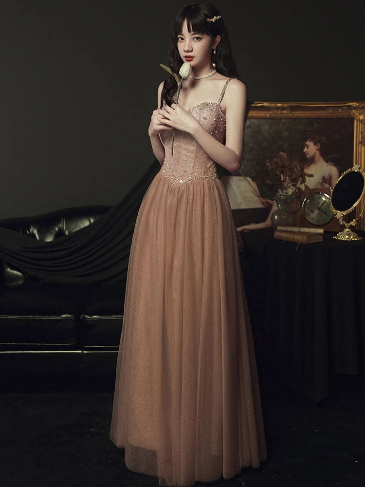 Banquet evening dress new champagne-colored sling fairy temperament dream sequin famous birthday dress long. - Image 4