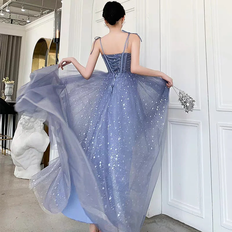 Banquet evening dress new temperament blue sling long starry sky dream party dress dress female - Image 3