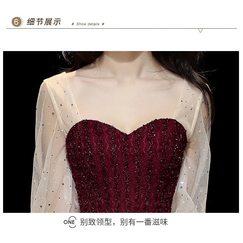 Banquet evening dress red long-sleeved dress  women evening dress birthday party dress - Image 6