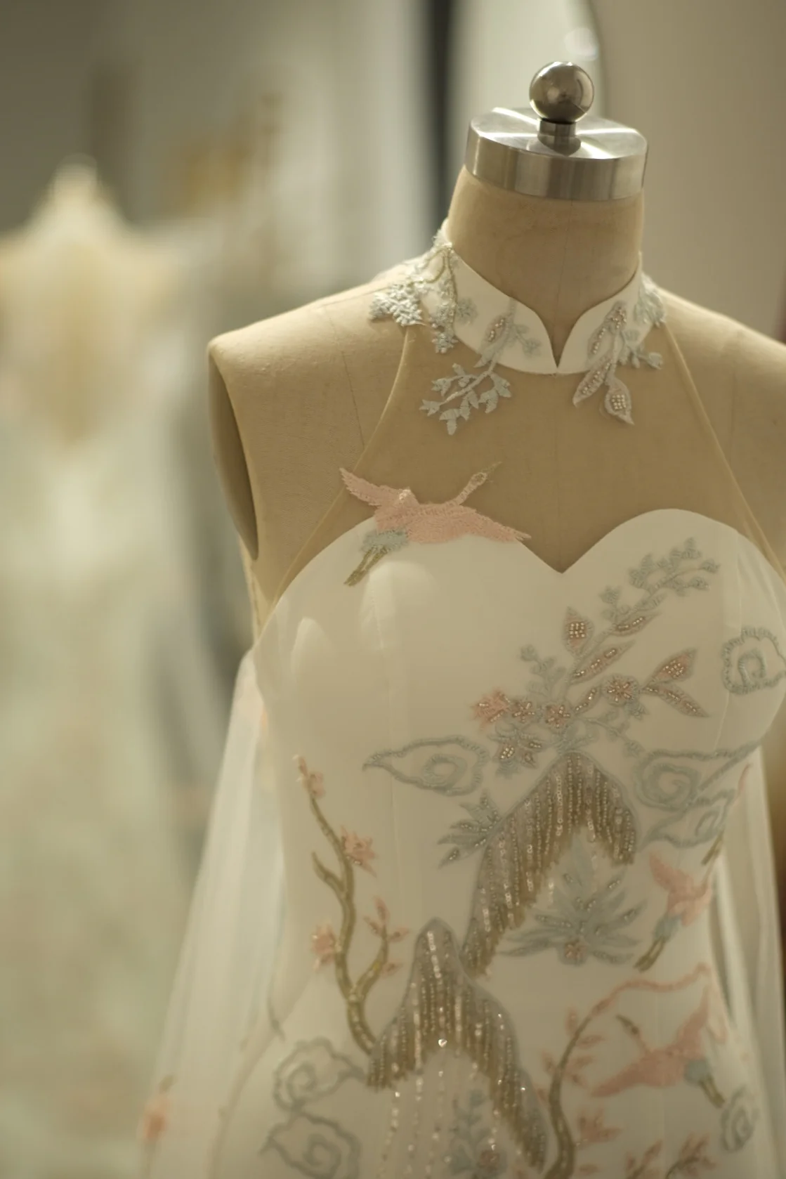 Lux Fabric Full Lace Cheongsam with Beading Wedding Gown | Ready-to-Wear - Image 2