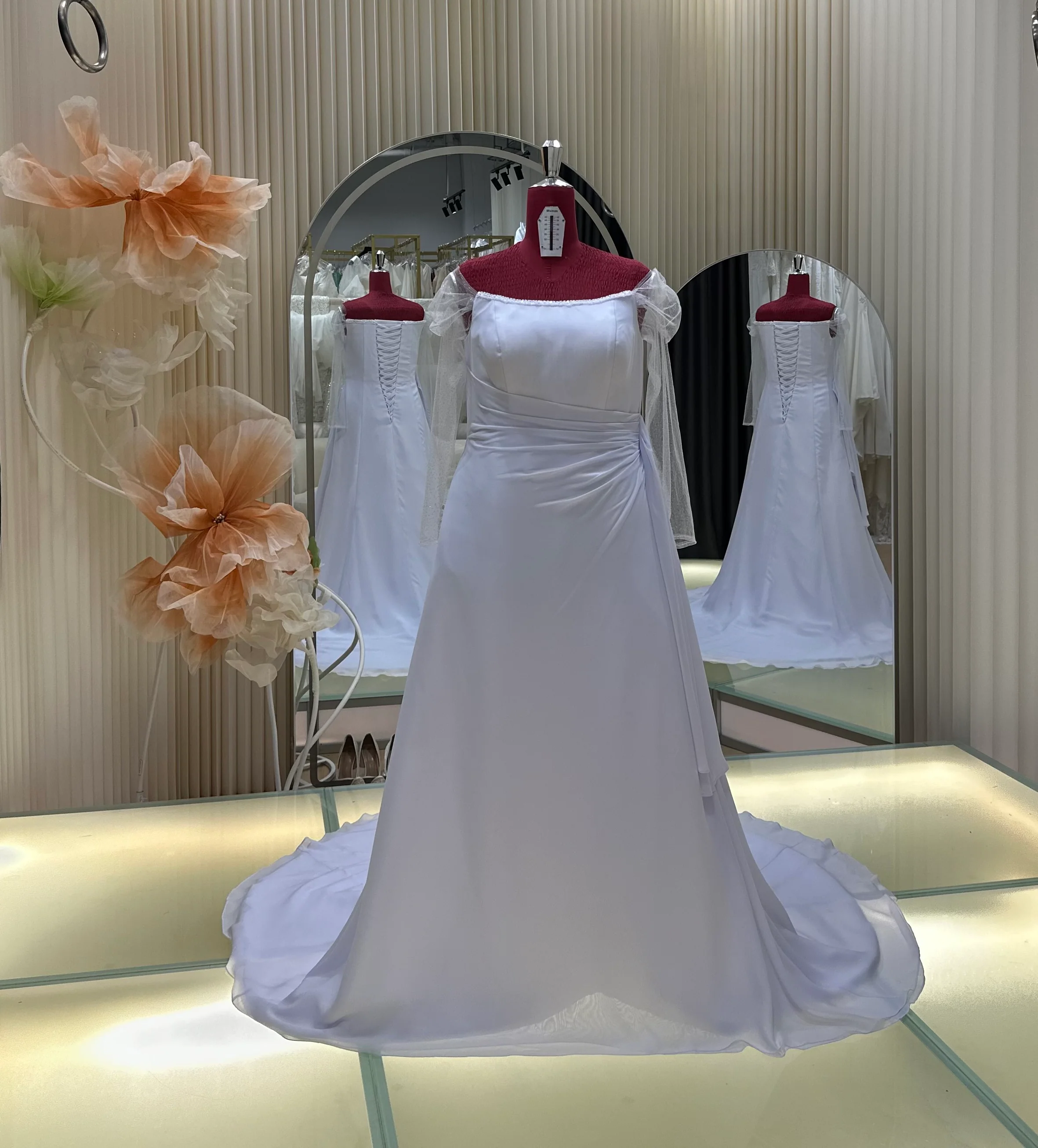 Premium Pleated Plain Wedding Gown Size 3XL-5XL | Ready-to-Wear - Image 2