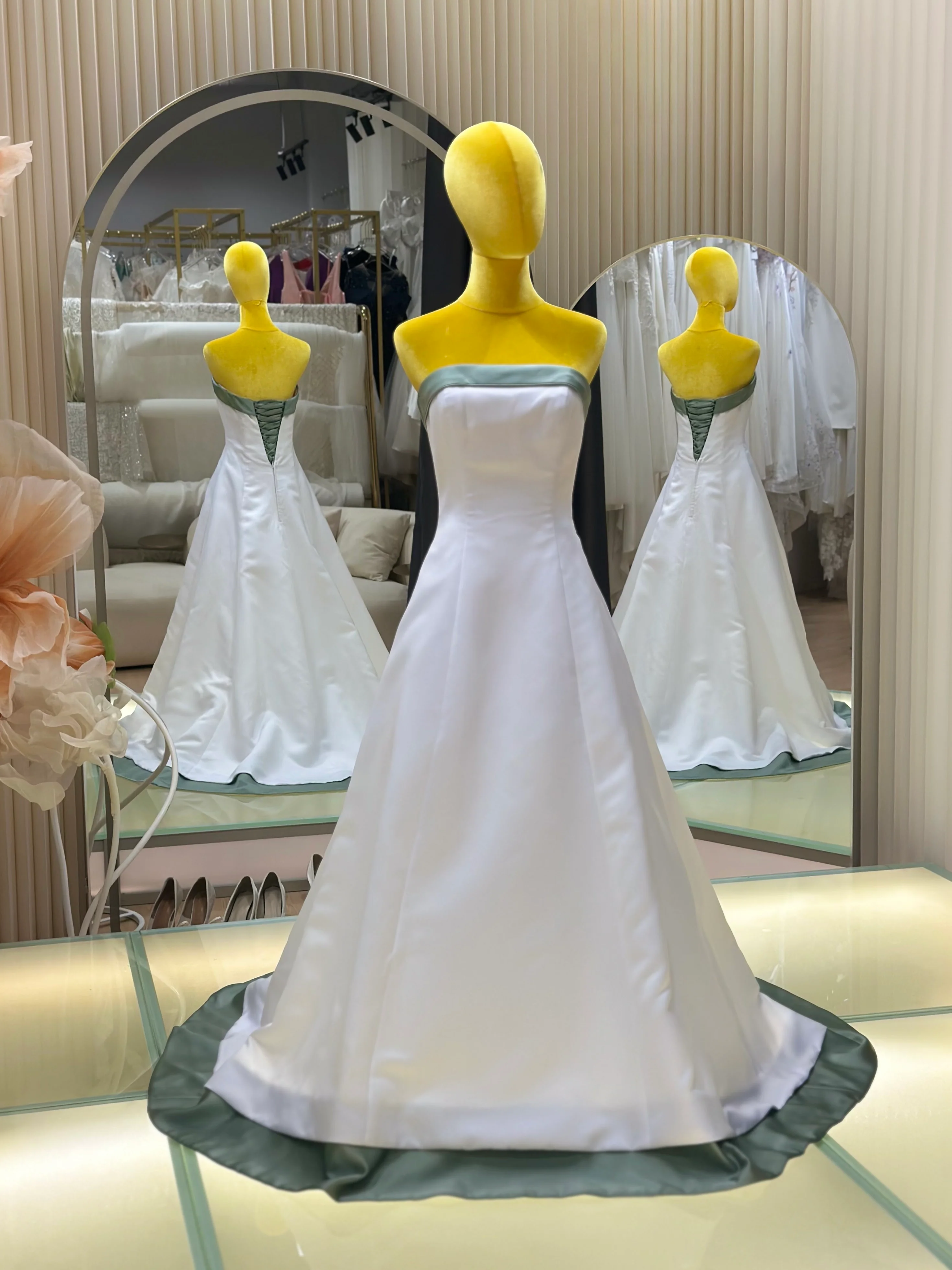 Emerald Green Pleated Premium Wedding Gown | Ready-to-Wear