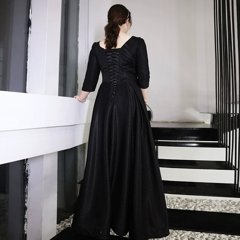 Black Evening Dress, High Quality, A-line | Amehandmadesg - Image 4