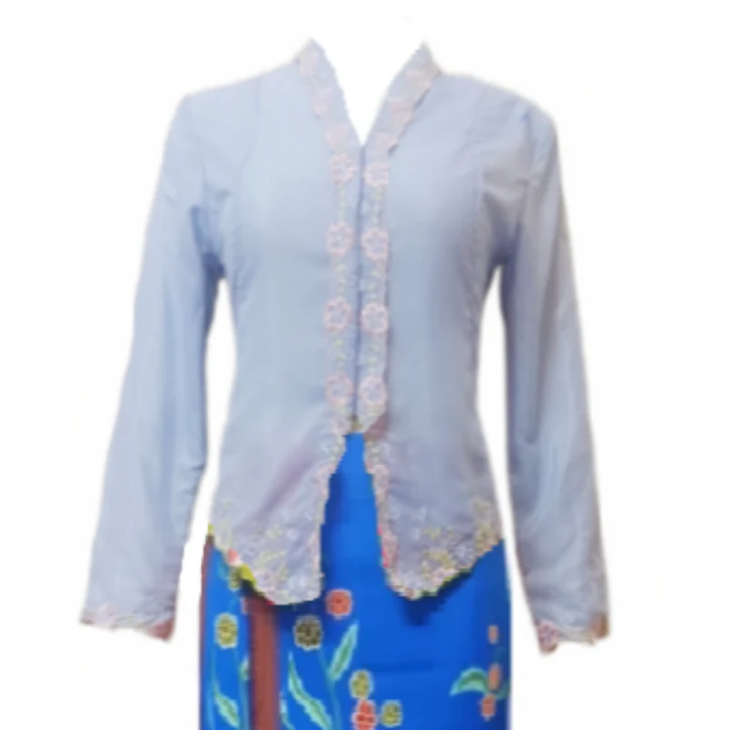 Blue Fitted Embroidered Top and Skirt Set - Image 3