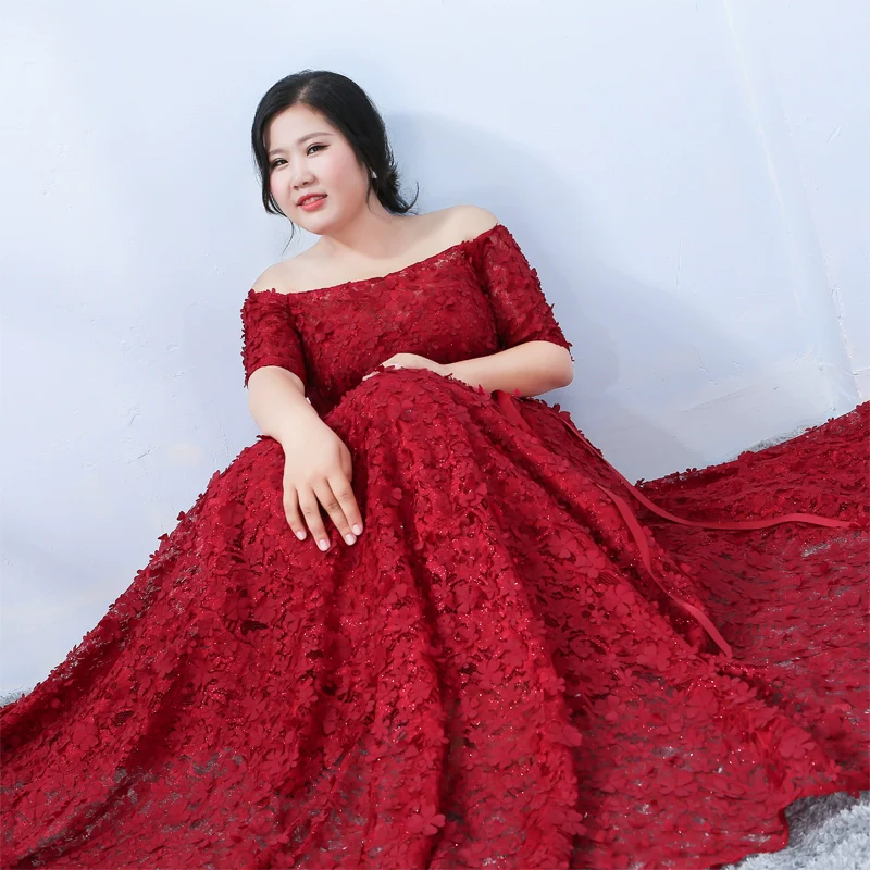 Burgundy Open Shoulder Evening Dress - Image 4