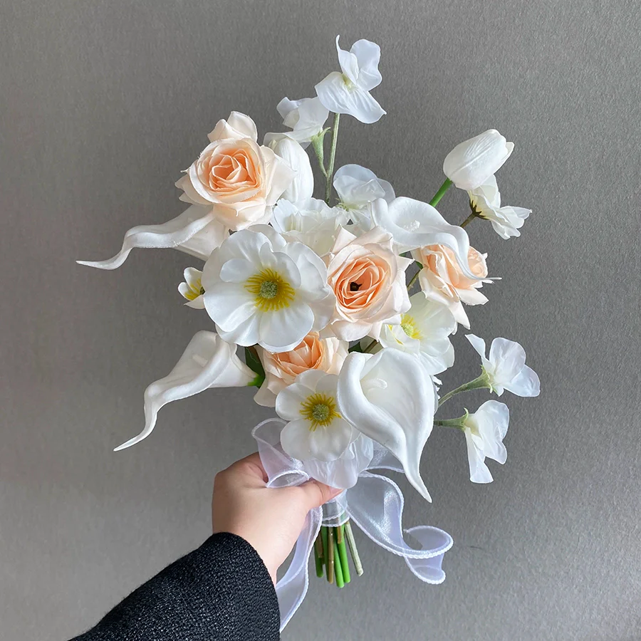 Champagne Color Artificial Flower Bouquet Prop for Wedding Photography - Image 3