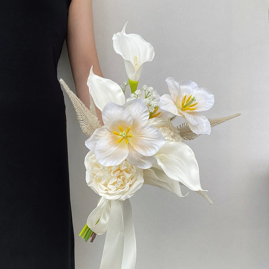 Champagne Color Artificial Flower Bouquet Prop for Wedding Photography - Image 4