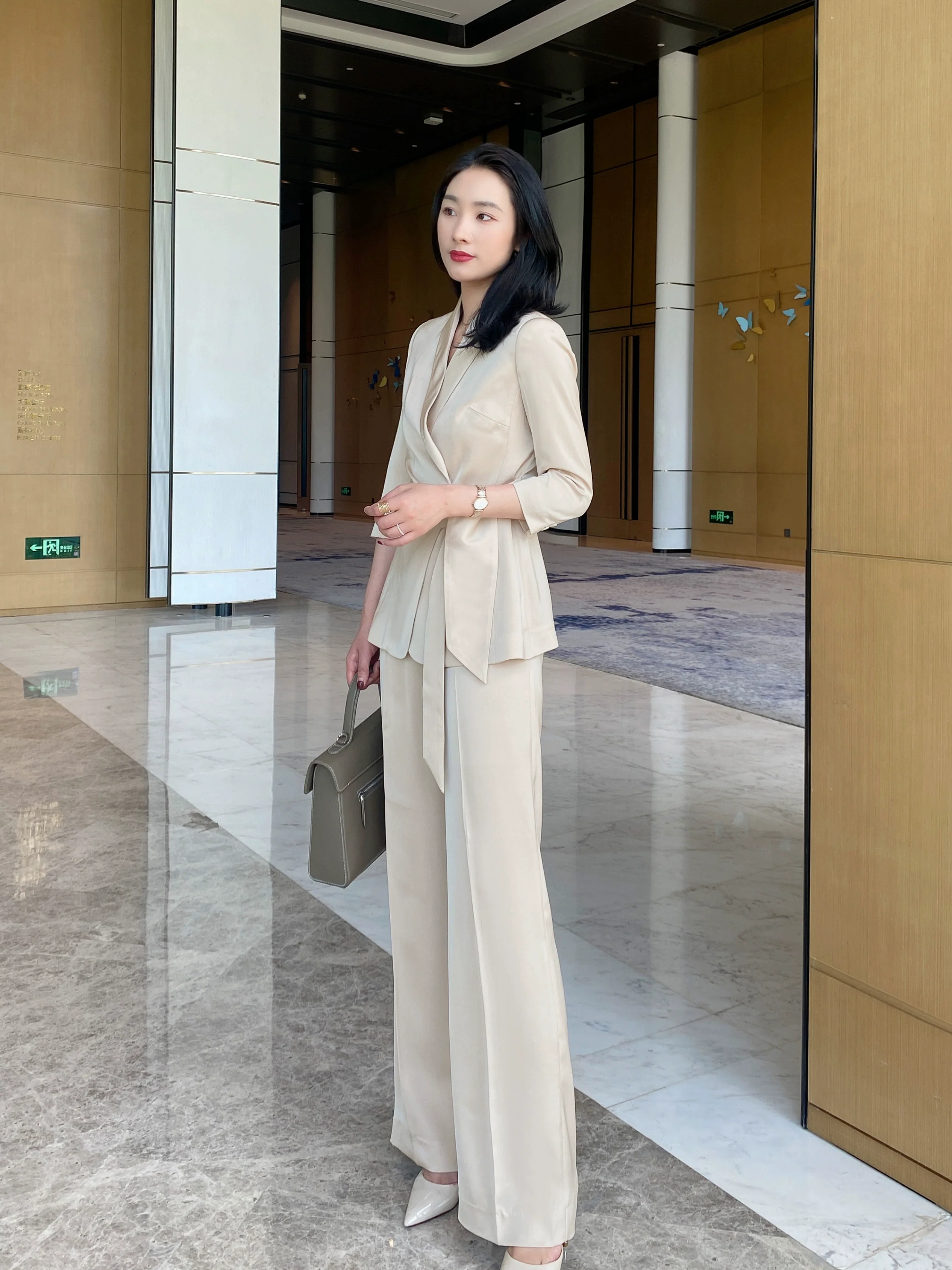 Champagne Color Women's Summer Elite Suit Jacket & Trousers - Image 2