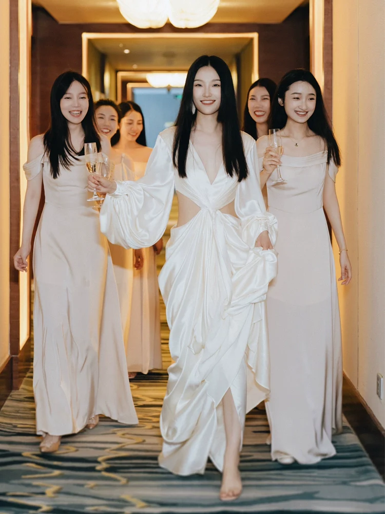 Champagne Colored Fitted Bridesmaid Dress - Image 11