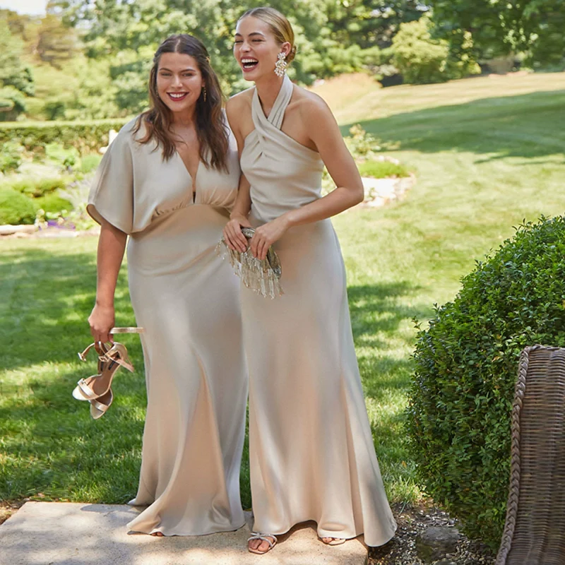 Champagne Colored Fitted Bridesmaid Dress - Image 2