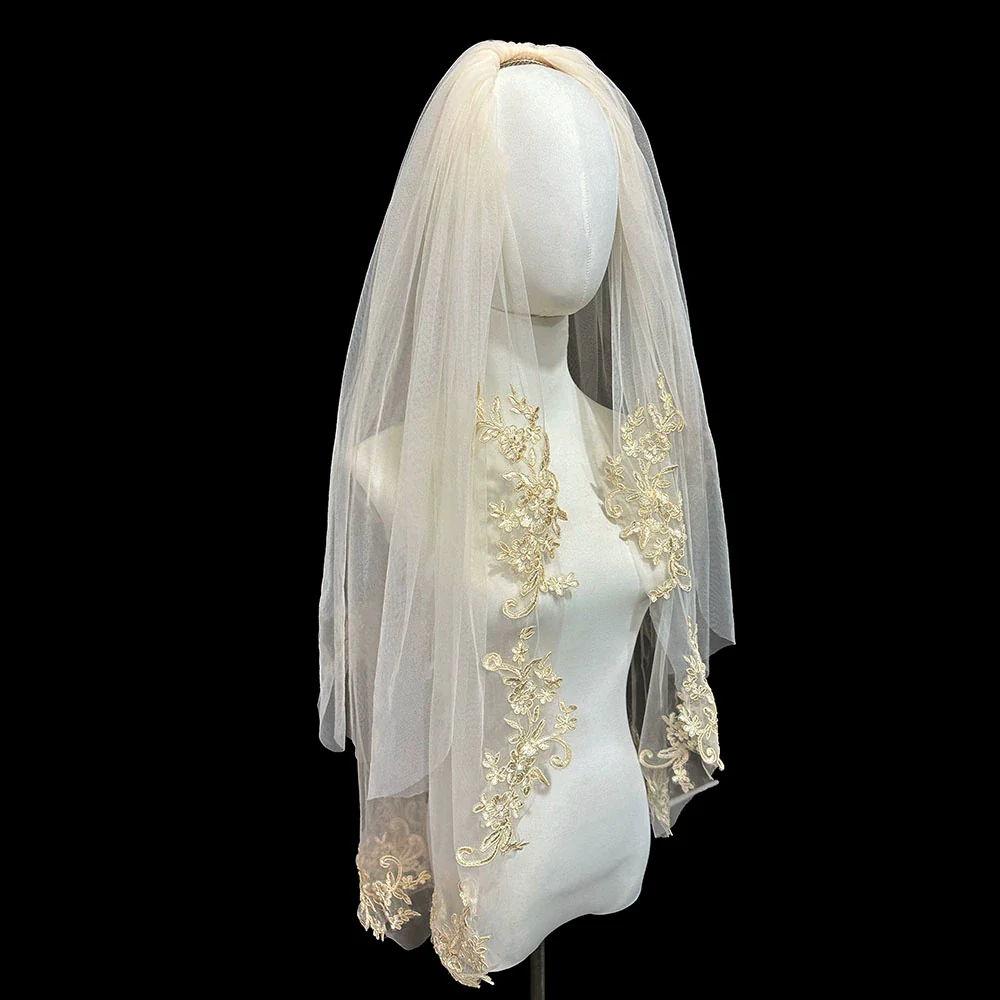 Champagne Double-Layer Bridal Veil | Amehandmadesg - Image 5