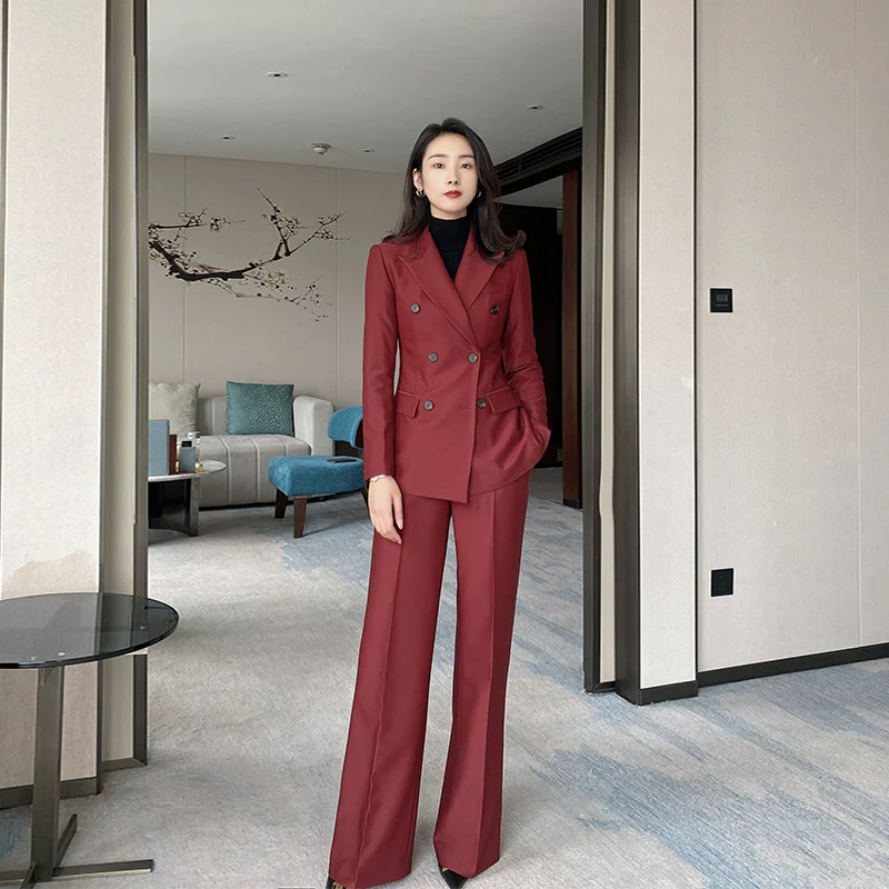 Demi-season Burgundy Women’s Suit Set – Slim Fit Jacket & Trousers - Image 6
