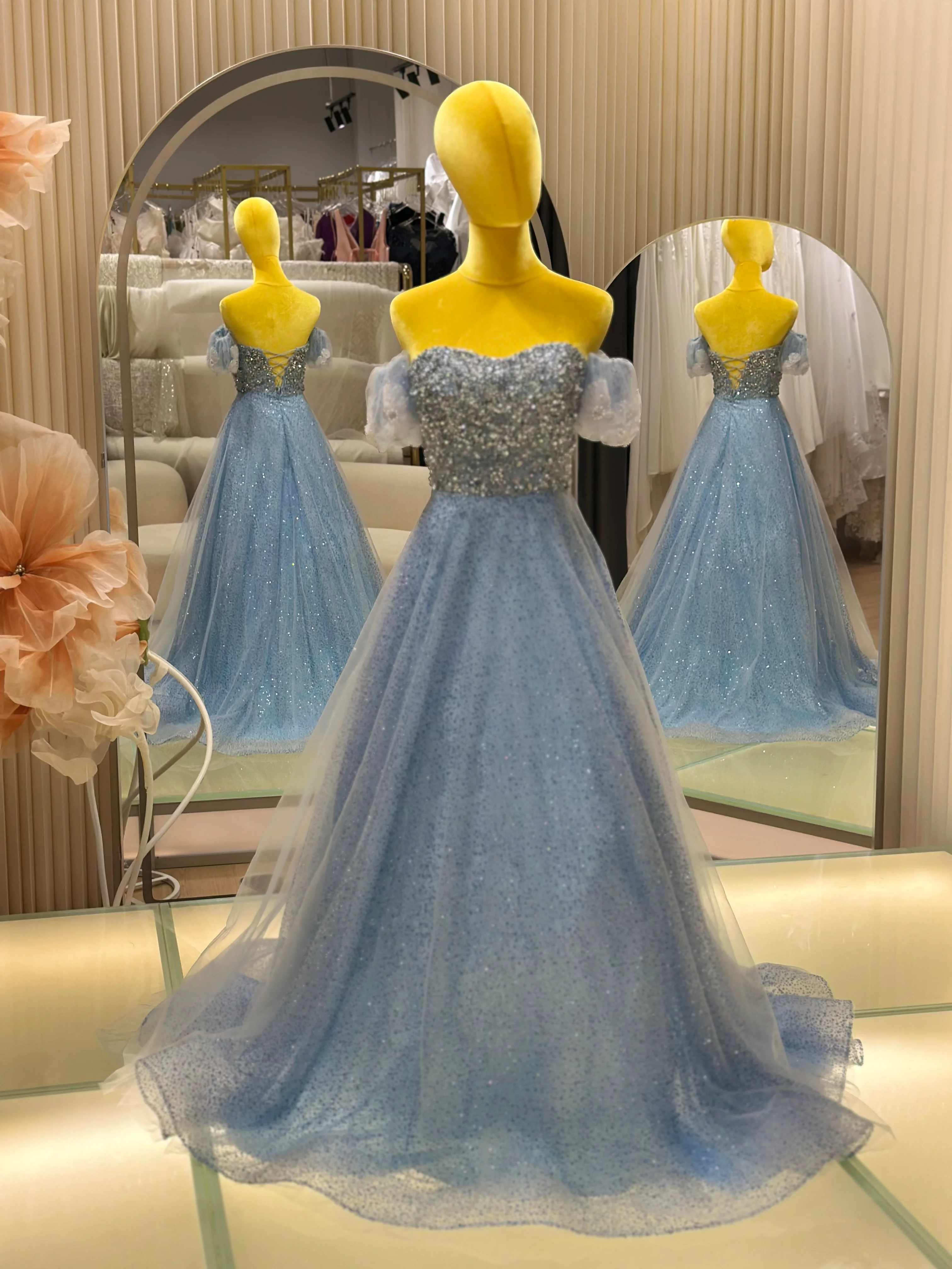 Celestial Blue Glitter Tulle Ball Gown | Ready-to-Wear - Image 2