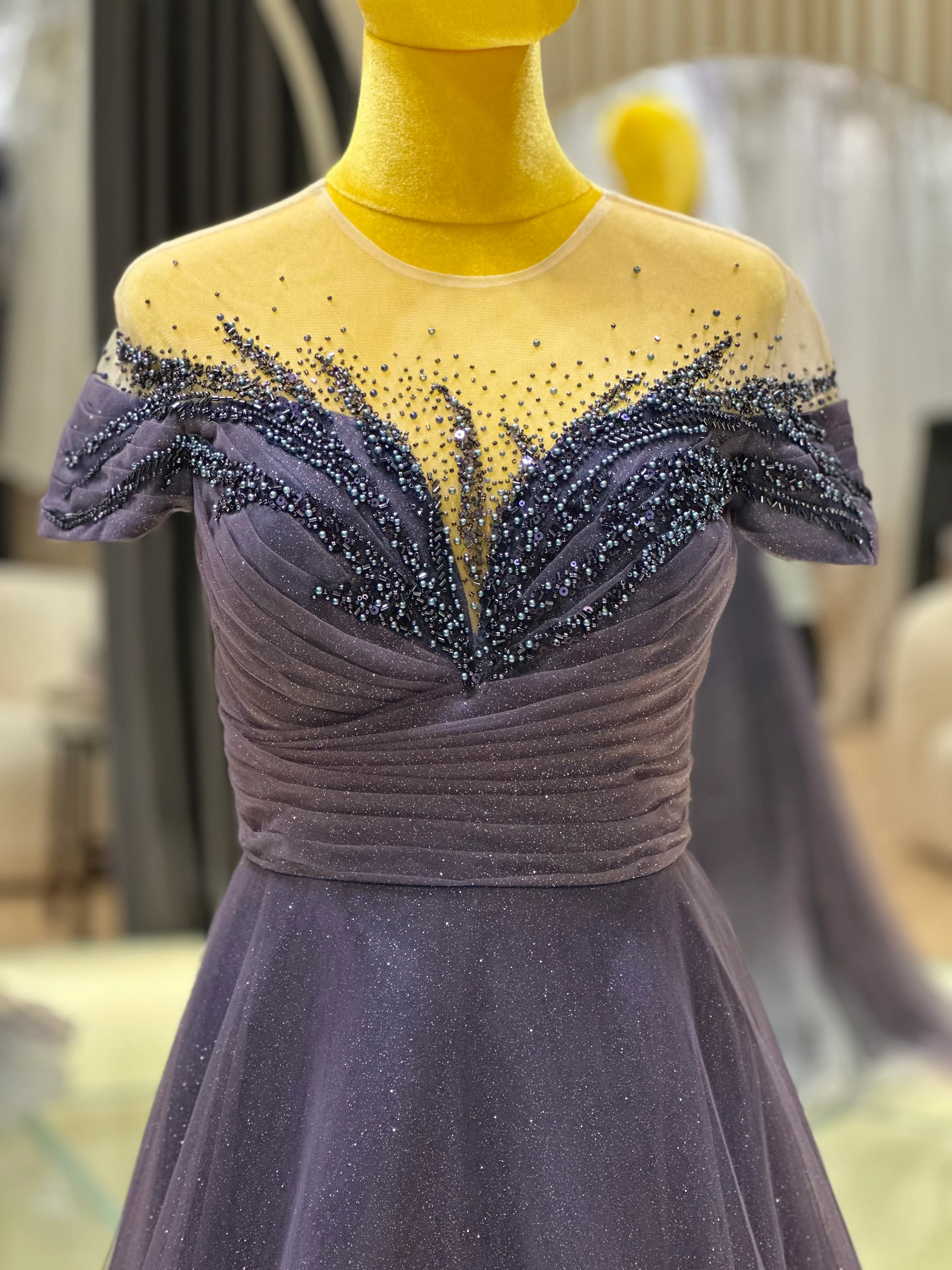 Midnight Gold Lace Beaded Evening Gown | Ready-to-Wear - Image 5