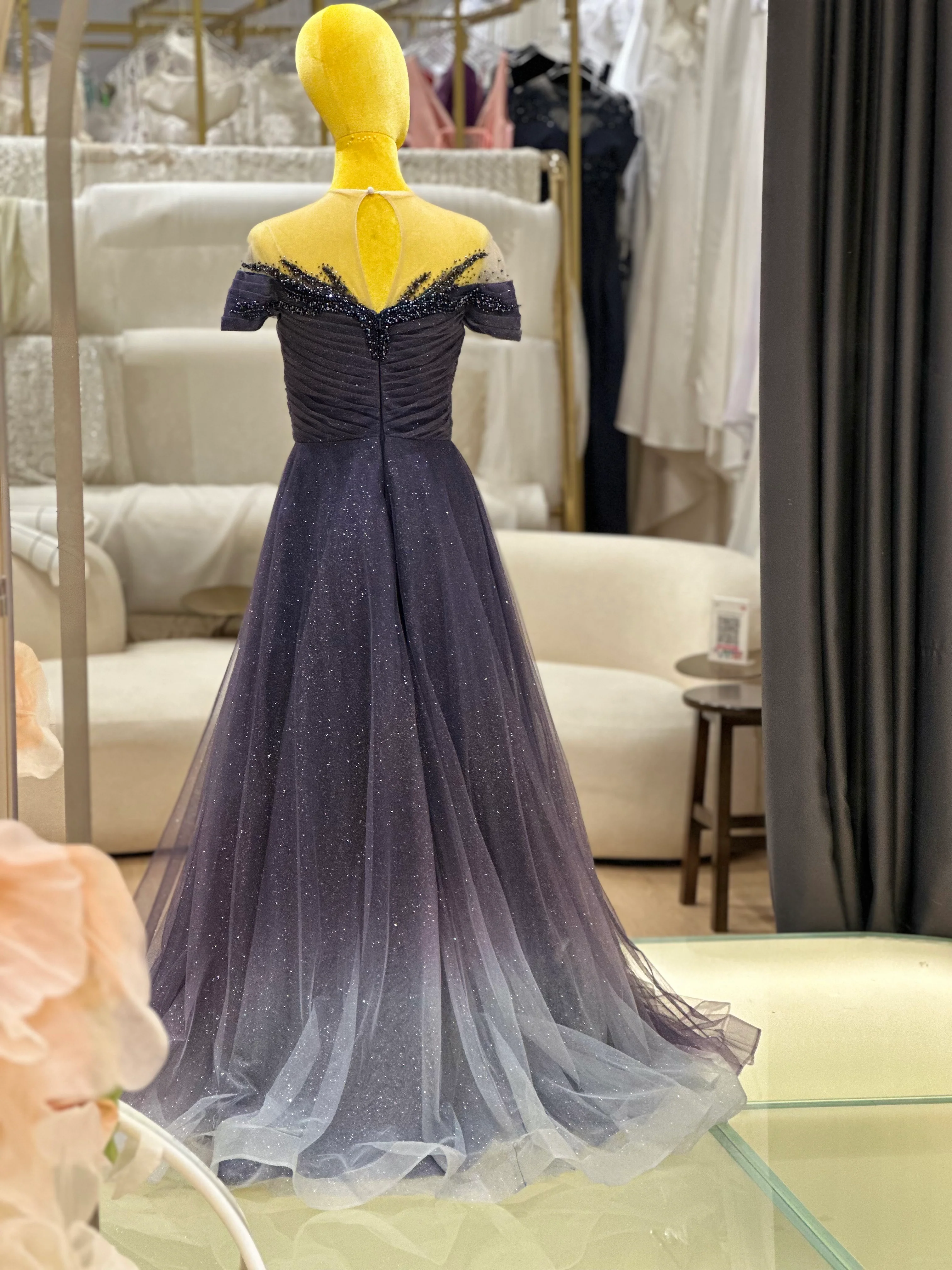 Midnight Gold Lace Beaded Evening Gown | Ready-to-Wear - Image 8