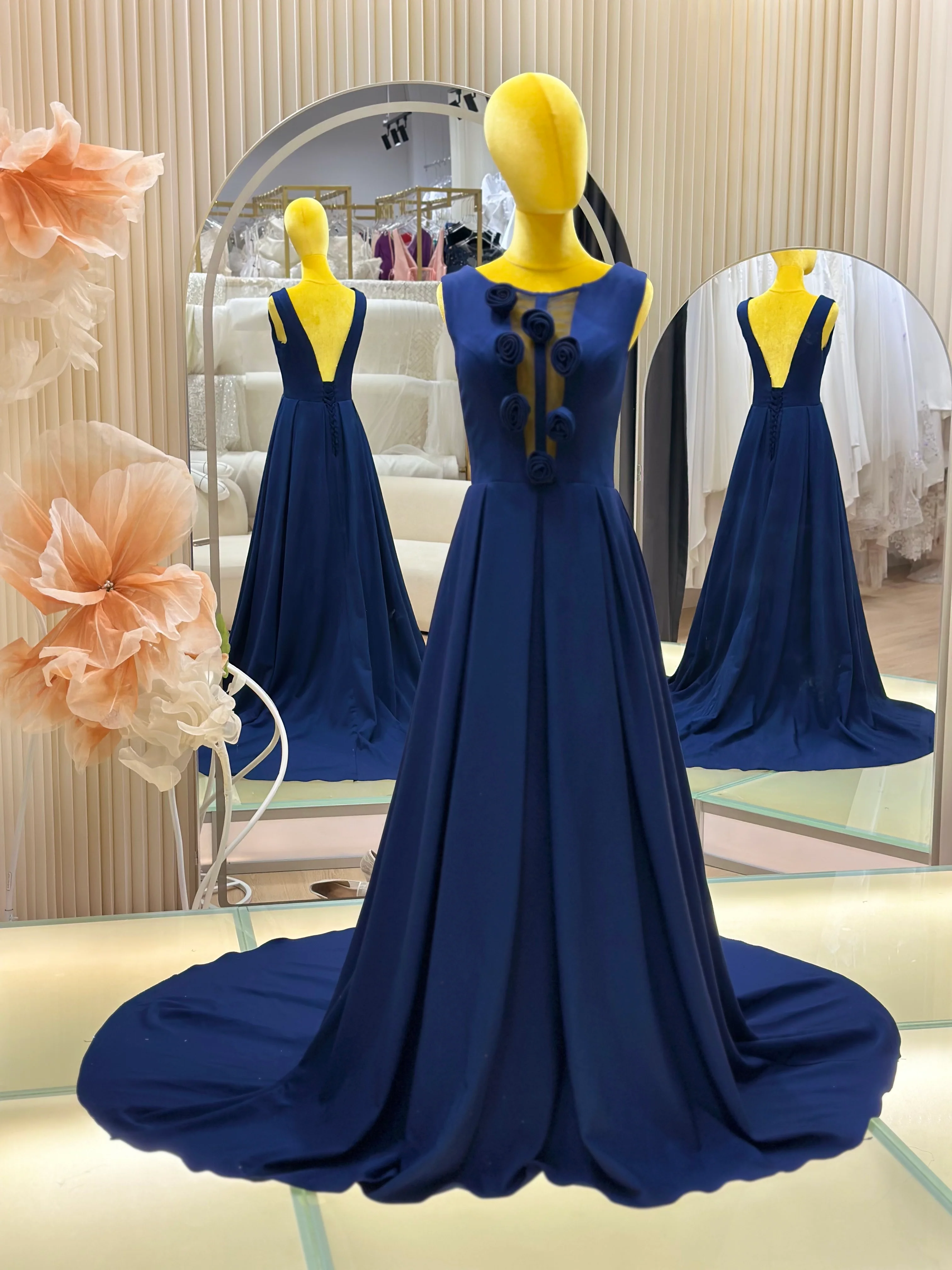Sapphire Elegance Draped Evening Gown | Ready-to-Wear - Image 2