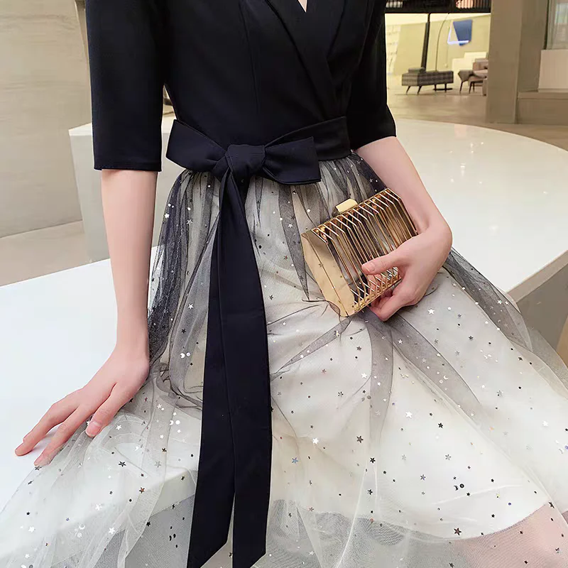 EG-SALE-AME-00109 Small evening dress for women new black banquet temperament gradient dress high-end daily wear host spring - Image 4