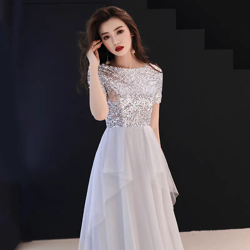 EG-SALE-AME-00118 Banquet evening dress fairy temperament lady long adult ceremony white birthday party dinner dress slim fit - Image 4
