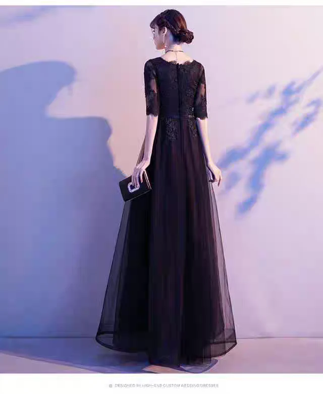 EG-SALE-AME-00130 Evening dress skirt female banquet temperament long lady high-end black slim chorus costume performance costume winter art exam light luxury - Image 4
