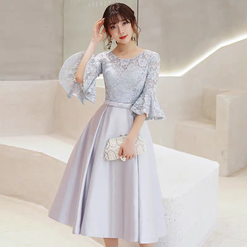 EG-SALE-AME-00138 Bridesmaid dress mid-length new summer Korean version gray bridesmaid dress sister dress slim dress female