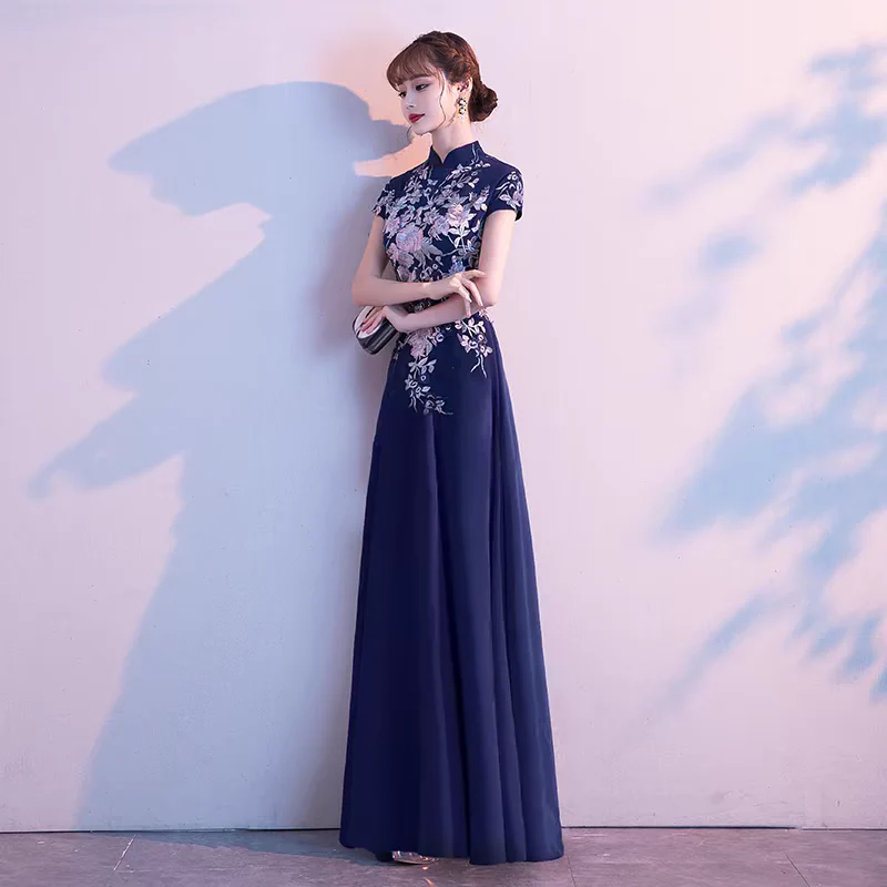 EG-SALE-AME-00141 Chinese evening dress for women new noble banquet host temperament long cheongsam chorus performance skirt - Image 2