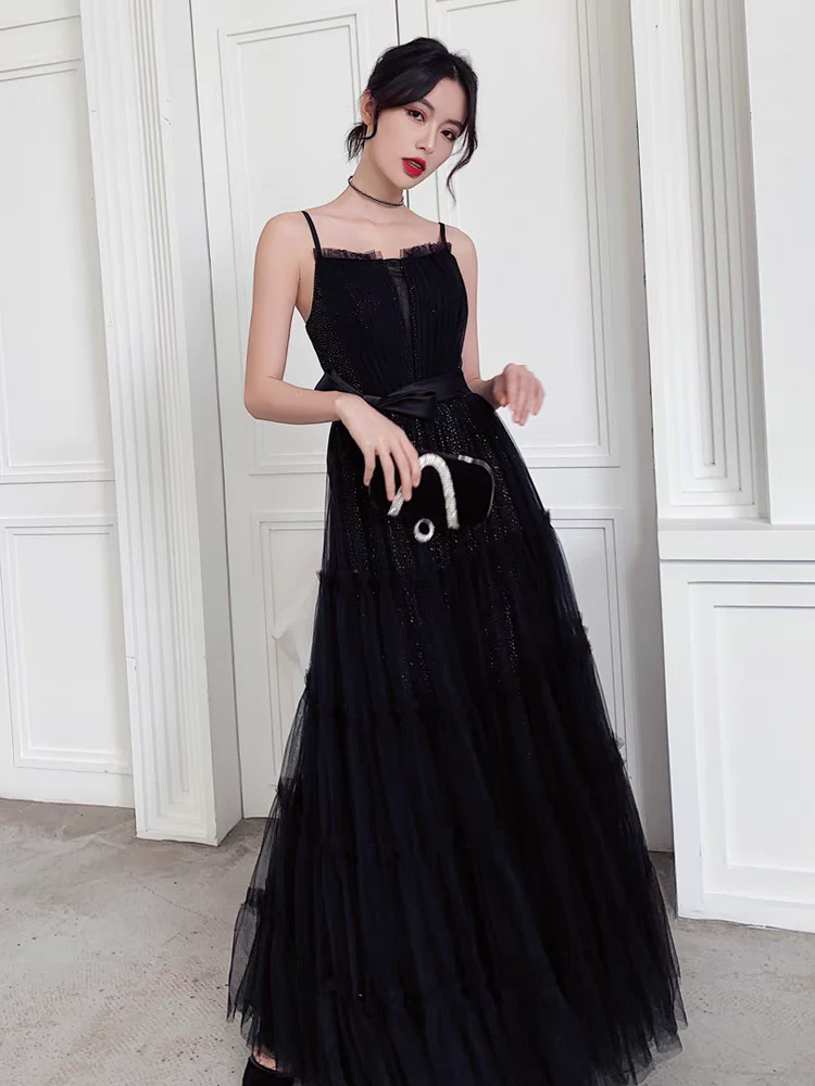 EG-SALE-AME-00144 Black evening dress new style temperament lady sling adult ceremony female banquet high-end long art exam graduation