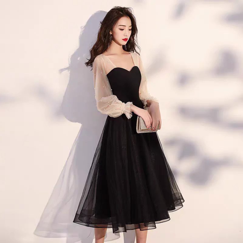EG-SALE-AME-00150 Black evening dress for women, banquet temperament, daily wear dress, small birthday student graduation dress - Image 2