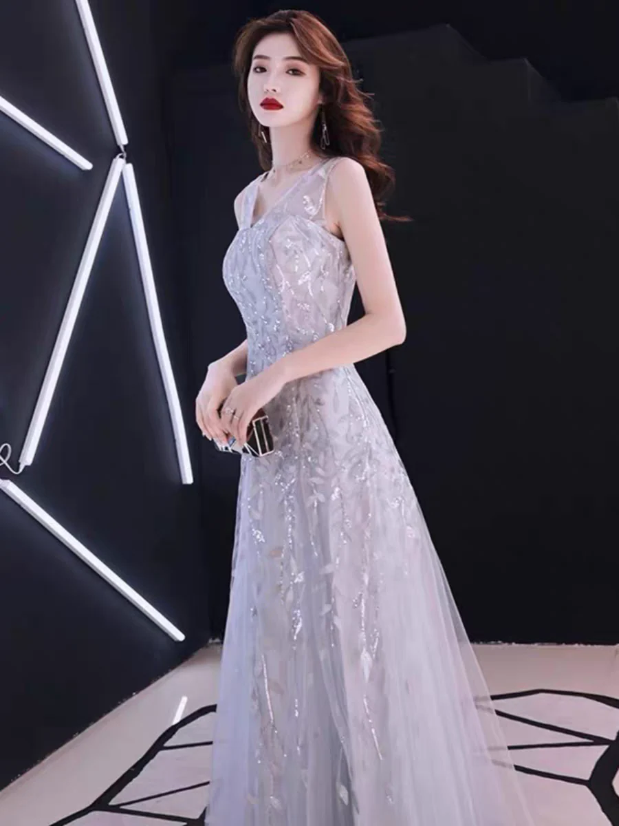 EG-SALE-AME-00179 Simple and generous evening dress for women new style evening party celebrity host dress can be worn as a small dress for women - Image 3