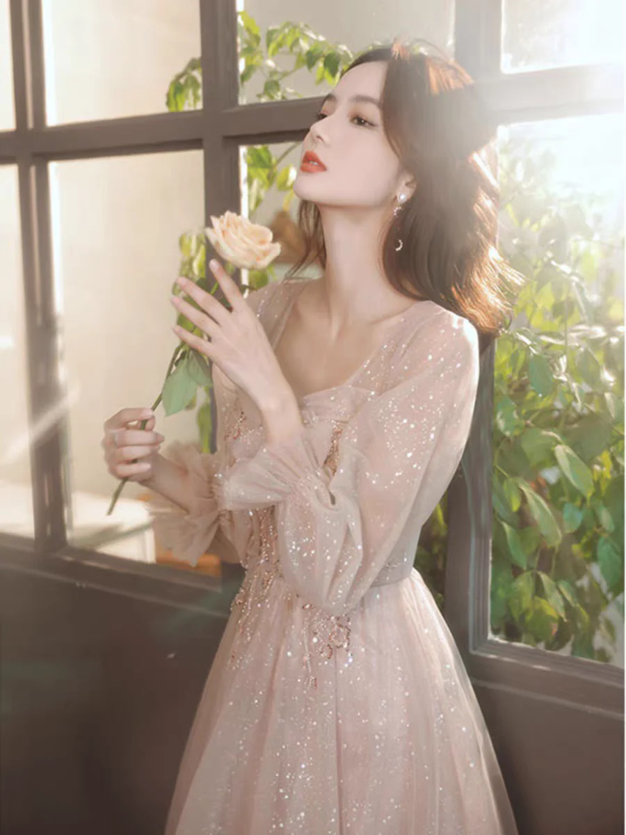 EG-SALE-AME-00193 Bridesmaid dress fairy temperament new spring can be worn on weekdays to show slim long sister group girlfriends dress bridesmaid dress - Image 4