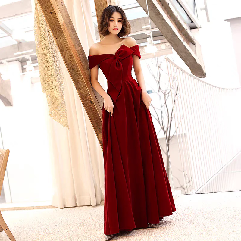 EG-SALE-AME-00196 Toast dress bride 2025 new style atmospheric wine red wedding engagement dress banquet evening dress female
