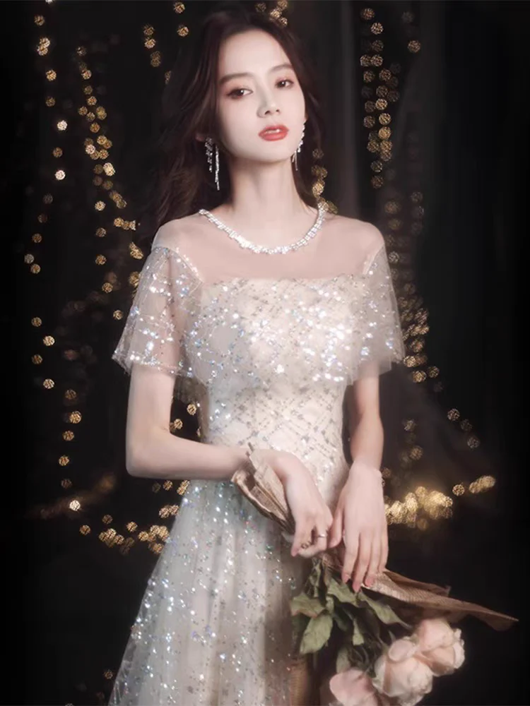 EG-SALE-AME-00198 French style Lemondtajoes annual party evening dress skirt female niche light luxury banquet temperament sparkling sequins - Image 2
