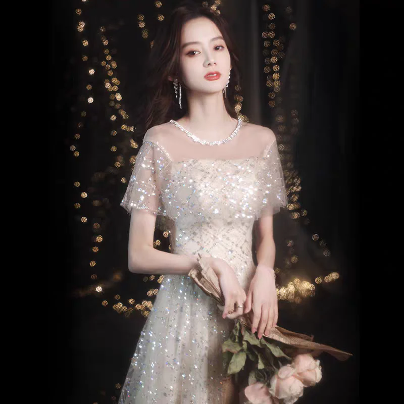 EG-SALE-AME-00198 French style Lemondtajoes annual party evening dress skirt female niche light luxury banquet temperament sparkling sequins - Image 5