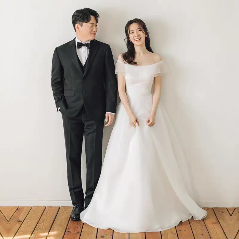 Off-Shoulder Simple Light Lawn Forest Wedding Gown | Ready-to-Wear - Image 5