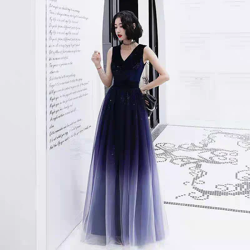 EG-SALE-AME-00218 Banquet gradient female host performance costume temperament long dream dress starry sky evening dress art examination