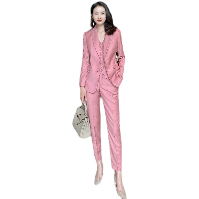 Elegant Autumn Dried Rose Powder Three-Piece Suit Set - Image 5