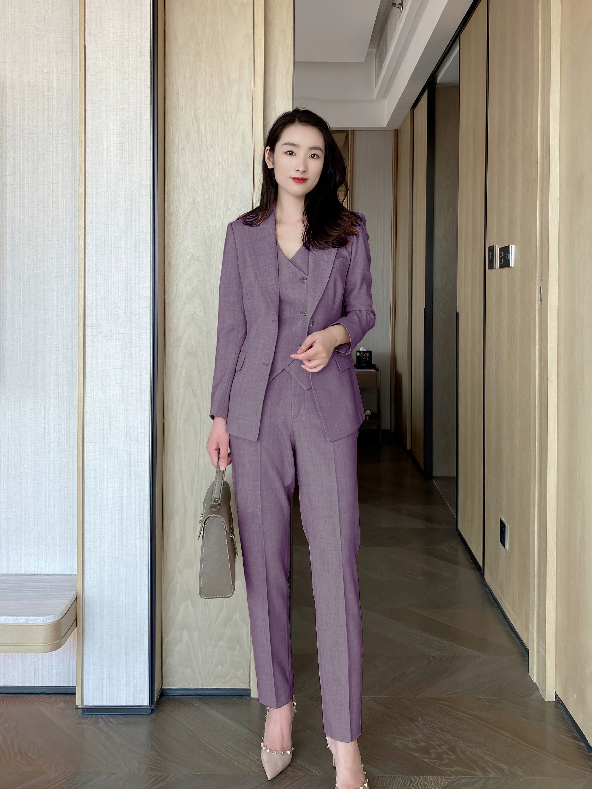 Elegant Autumn Purple 3‑Piece Slim Fit Women’s Suit Set - Image 5