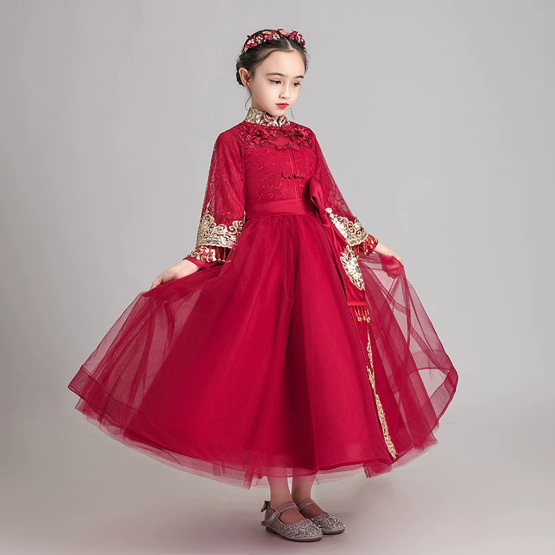 Elegant Burgundy Children's Hanfu: Traditional Chinese Style Long-Sleeve Elite Garment - Image 4