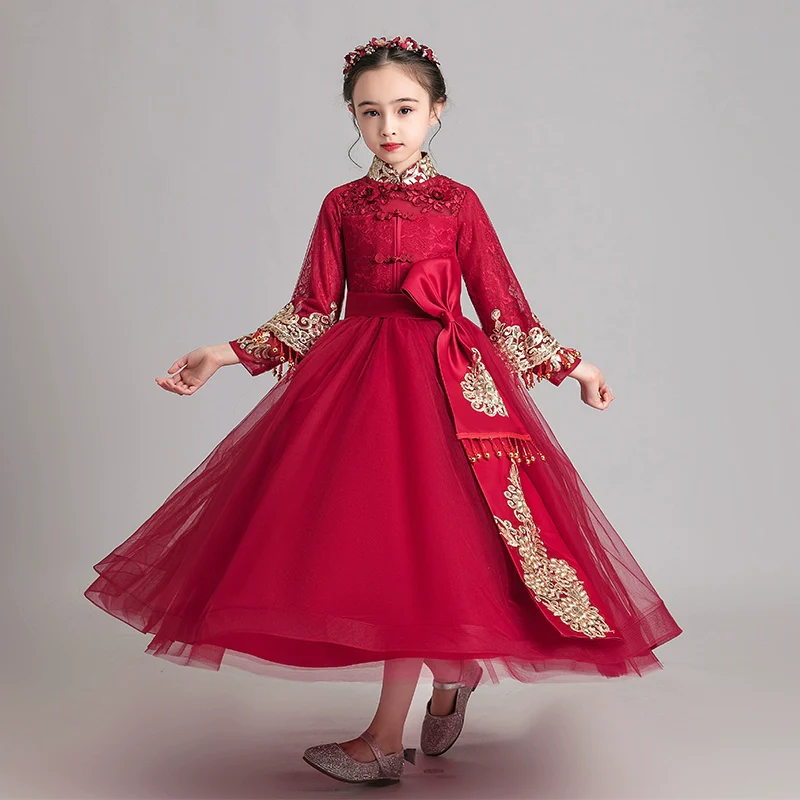 Elegant Burgundy Children's Hanfu: Traditional Chinese Style Long-Sleeve Elite Garment - Image 6