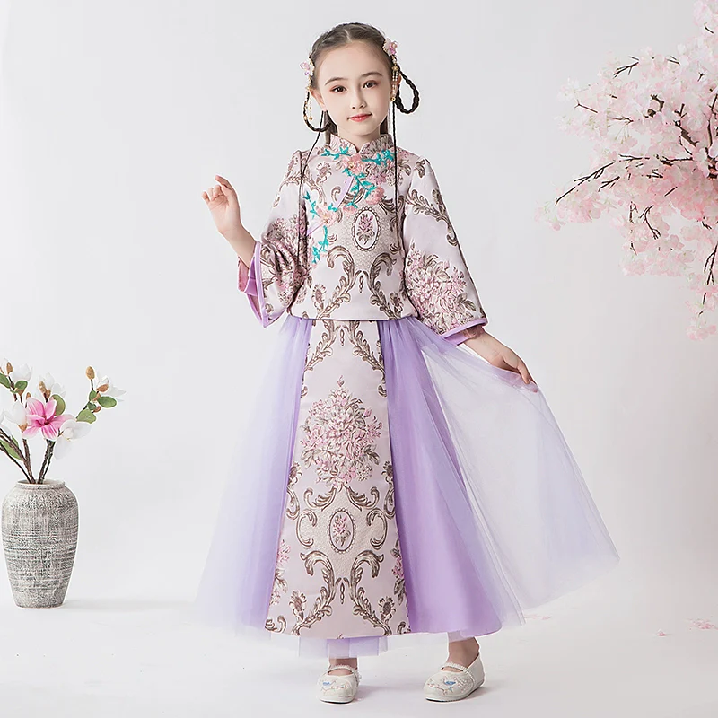 Elegant Children's Hanfu Cheongsam Warm Winter Set: Traditional Chinese Style Outfit - Image 8