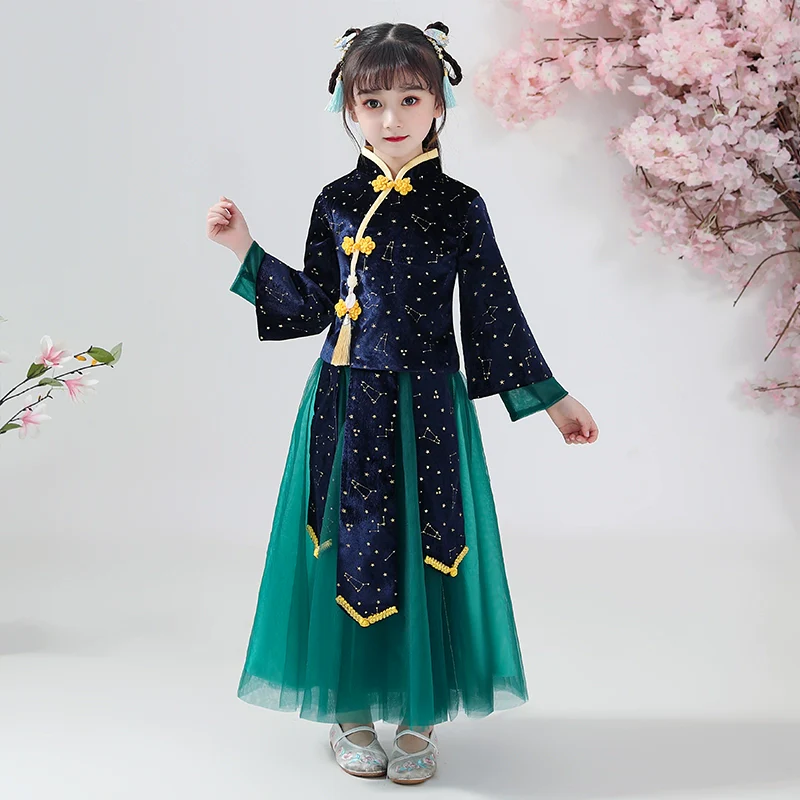Elegant Chinese Children's Hanfu Set - Thickened Luxury Style for Festive Occasions - Image 2