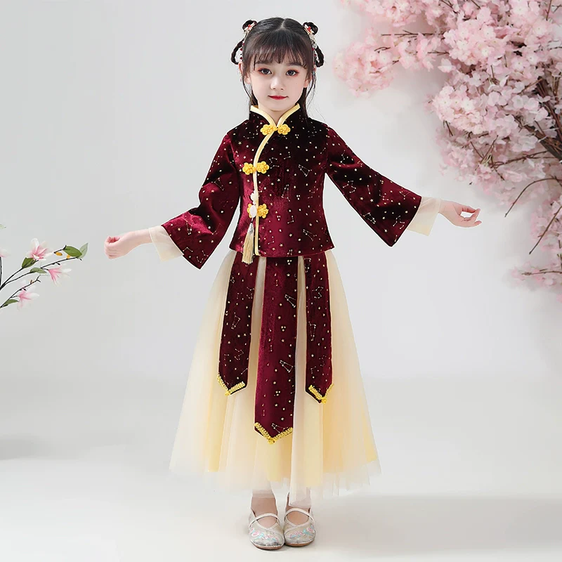 Elegant Chinese Children's Hanfu Set - Thickened Luxury Style for Festive Occasions - Image 6