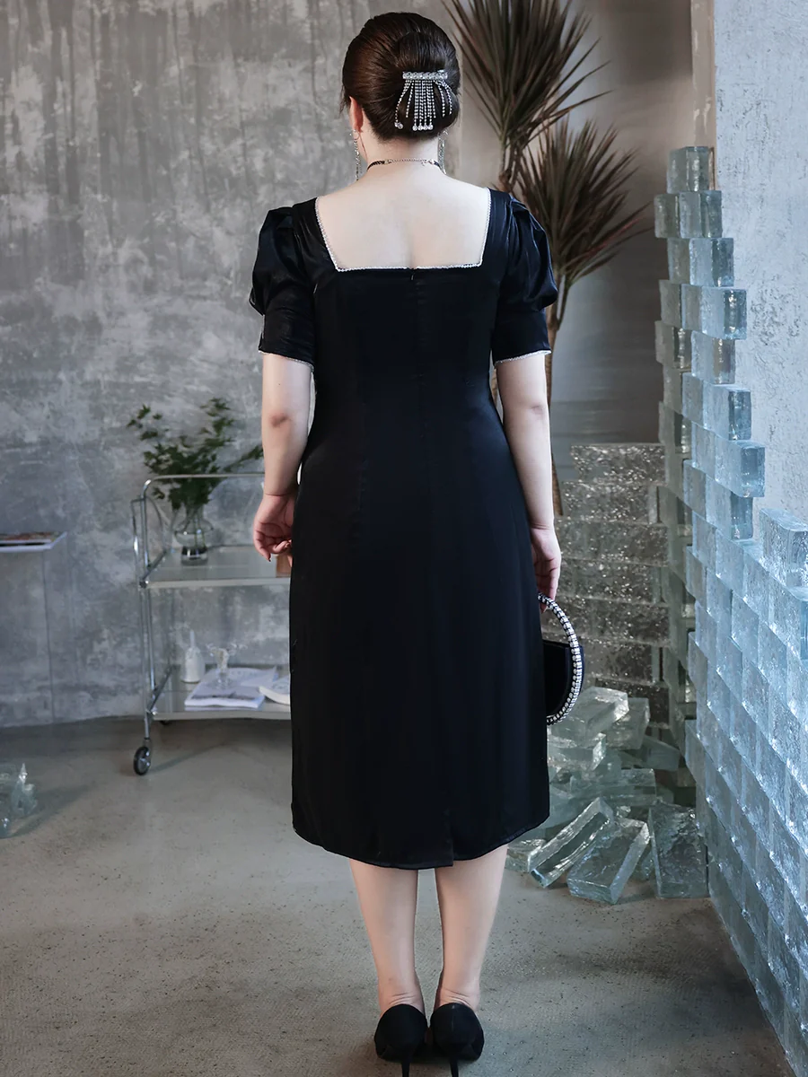 Elegant French Square Neckline A-Line Dress - Image 2