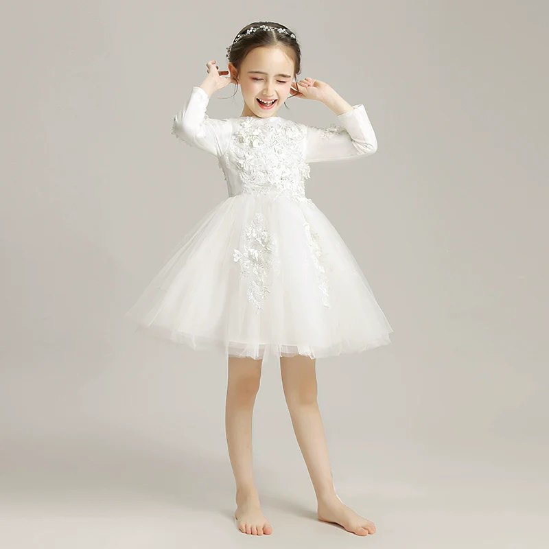 Elegant Girls' Fleece Lined Princess Dress for Winter Piano Performance - Image 4