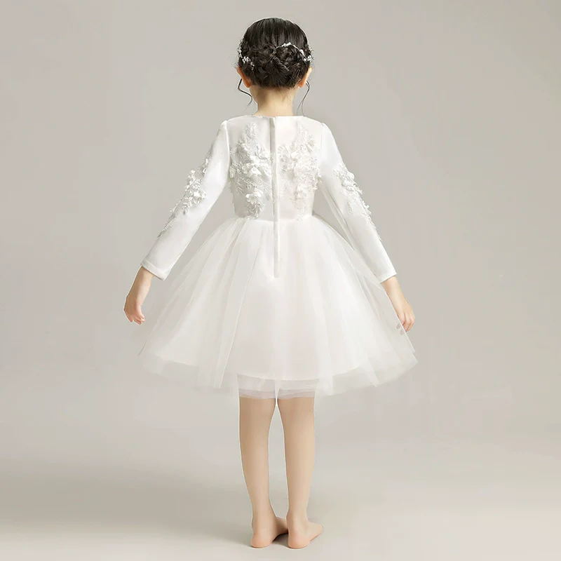 Elegant Girls' Fleece Lined Princess Dress for Winter Piano Performance - Image 5
