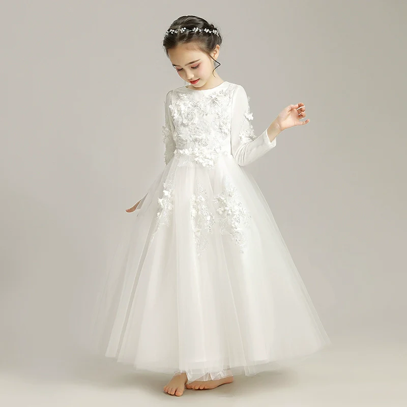 Elegant Girls' Fleece Lined Princess Dress for Winter Piano Performance - Image 7