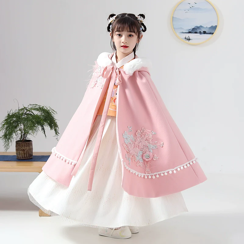 Elegant Kids' Hanfu Windproof Trench Coat - Demi-Season Jacket with Straps - Image 6