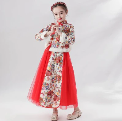 Elegant Kids Princess Hanfu Dress: Winter Warm Long-Sleeve Traditional Chinese Costume - Image 2