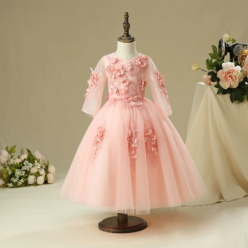 Elegant Long Sleeve Flower Girl Dress Princess Evening Costume - Image 4